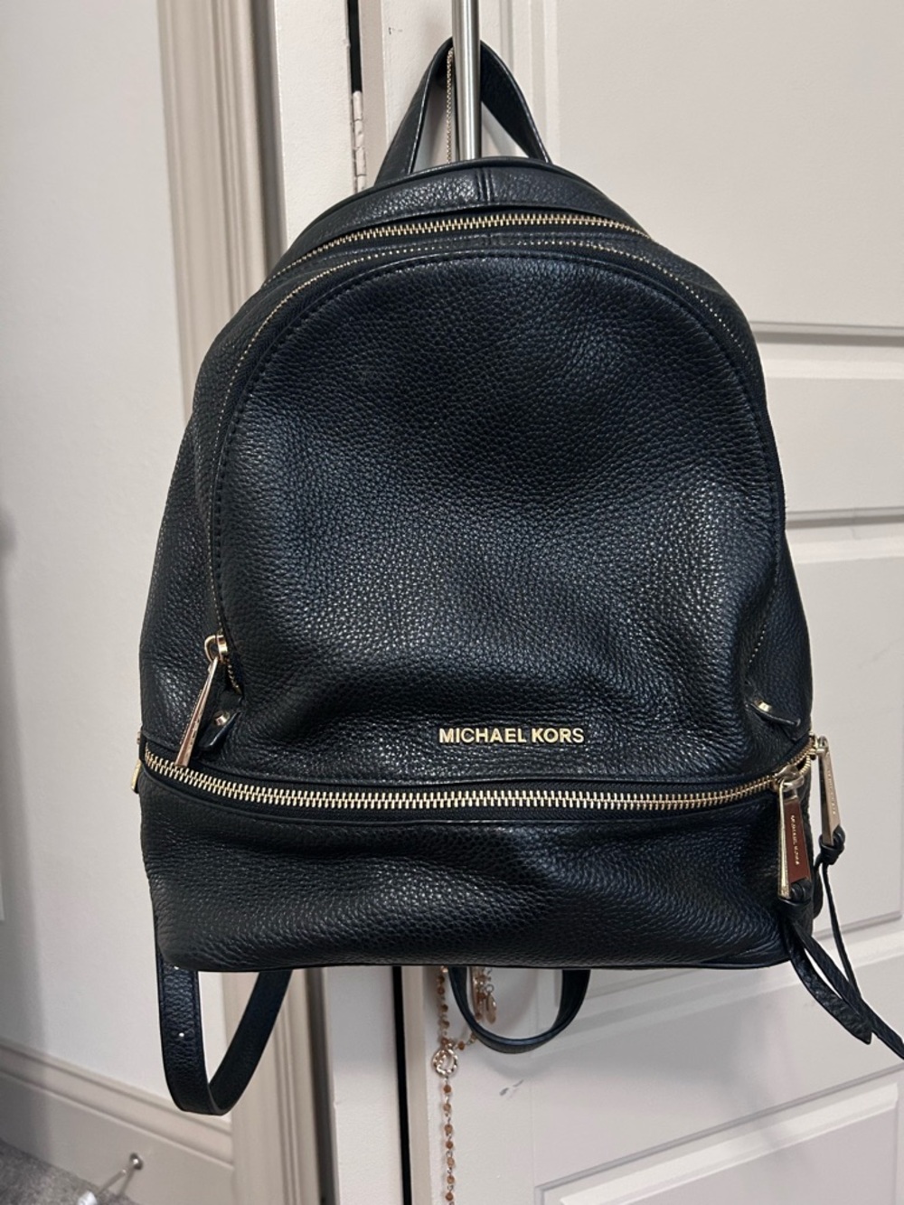 Michael Kors Black Pebbled Leather Mini Backpack with Gold Hardware